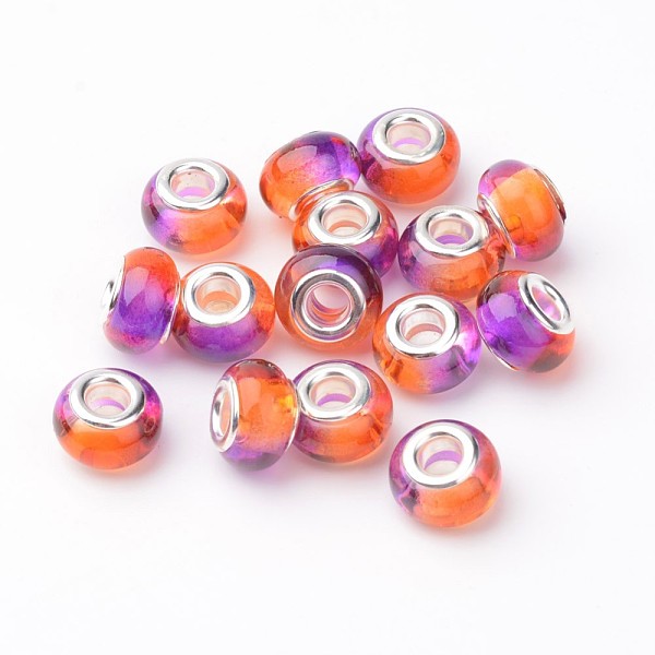 

PandaHall Resin European Beads, Large Hole Rondelle Beads, with Brass Cores, Silver Color Plated, Dark Violet, 14x9mm, Hole: 5mm Resin+Brass..., Purple