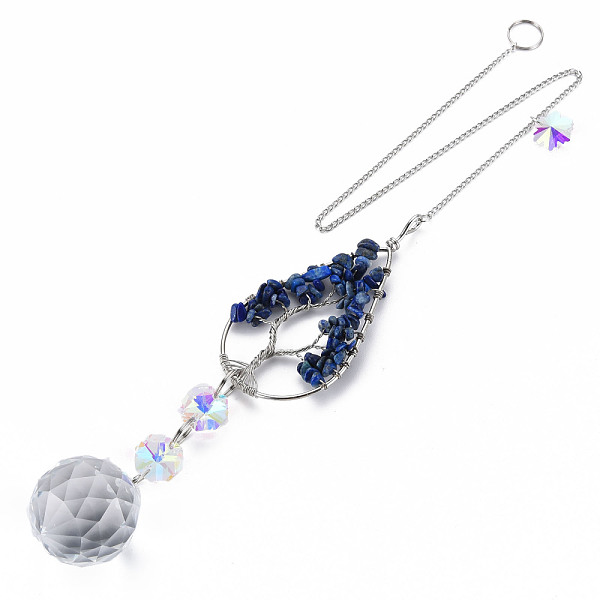 

PandaHall Natural Lapis Lazuli Big Pendants, with Platinum Brass Chain Extender and Findings, Plating Glass Flat Round & Flower, Clear AB..., White
