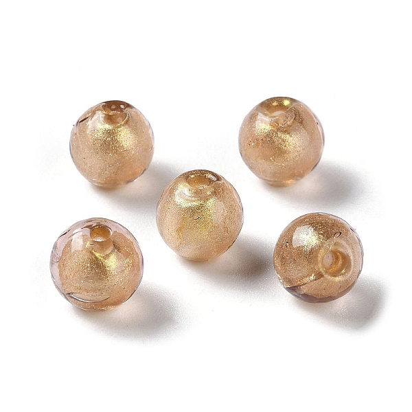 

PandaHall Handmade Gold Sand Lampwork Beads Strand, Round, PeachPuff, 8mm, Hole: 1.5mm, about 60pcs/strand, 17.32''(44cm) Lampwork Round..., Brown