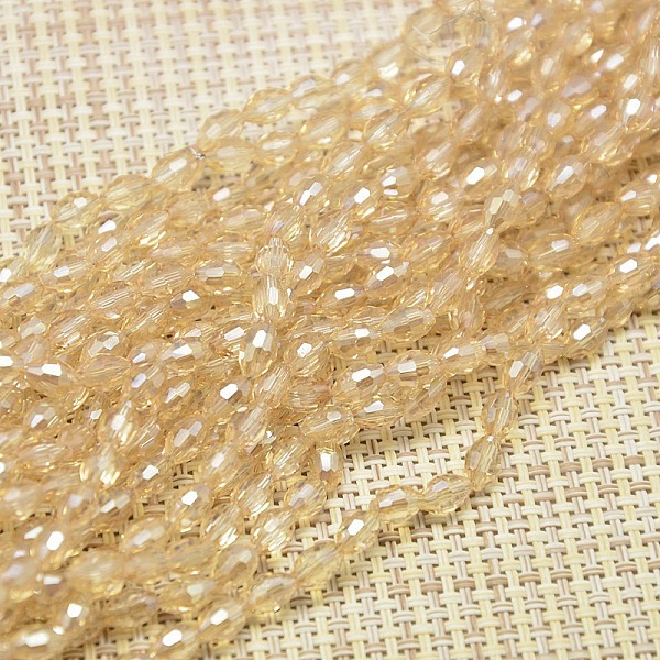 

PandaHall Electroplate Glass Beads Strands, Full Rainbow Plated, Faceted, Oval, Bisque, 6x4mm, Hole: 1mm, about 72pcs/strand, 16 inch Glass..., Orange