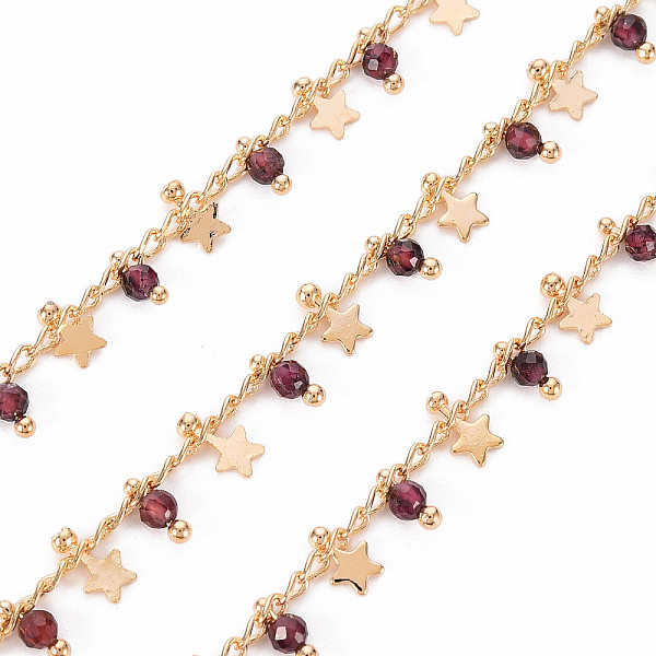 

PandaHall Handmade Brass Curb Chains, with Glass Beads, Soldered, Spool, Star, Real 18K Gold Plated, Old Rose, 2.8x1.7x0.3mm, about 16.4...