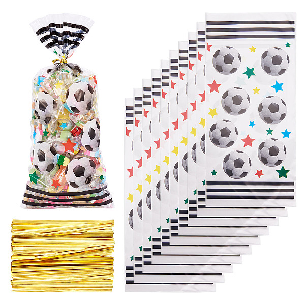 50Pcs OPP Plastic Football Printed Candy Storage Bags