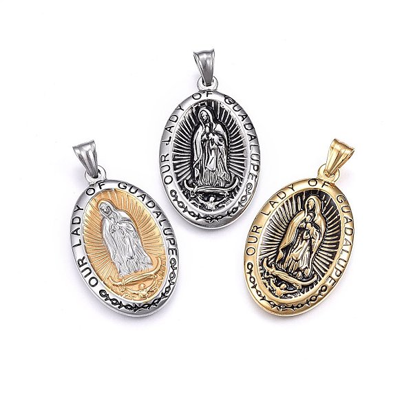 

PandaHall 304 Stainless Steel Pendants, Oval with Word Our Lady of Guadalupe, Mixed Color, 45x28x4mm, Hole: 9x5mm 304 Stainless Steel Oval..., Multicolor
