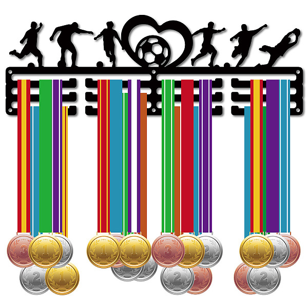 

PandaHall Fashion Iron Medal Hanger Holder, Display Wall Rack, with Screws, Football Pattern, 135x400mm, Hole: 5mm Iron Football