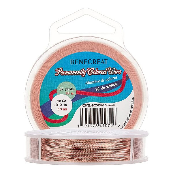 PandaHall BENECREAT 3 Strands Copper Craft Wire, Long-Lasting Plated, Twisted Round, Red Copper, 0.3mm, about 80m/roll Copper Twisted Round