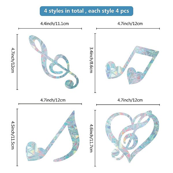 

PandaHall GORGECRAFT 16PCS Music Window Clings Anti Collision Rainbow Window Glass Alert Stickers for Birds Strike Musical Notes Decals Non..., White