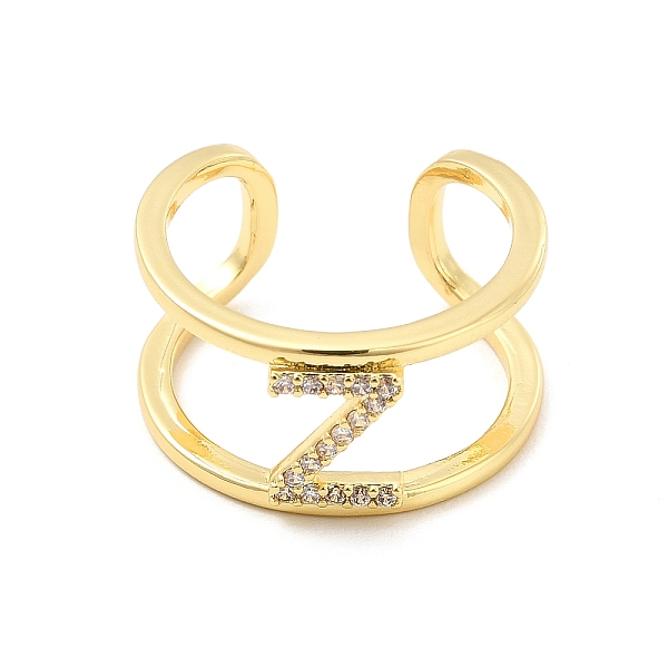 

PandaHall Clear Cubic Zirconia Initial Letter Open Cuff Ring, Real 18K Gold Plated Brass Double Line Ring for Women, Lead Free & Cadmium...