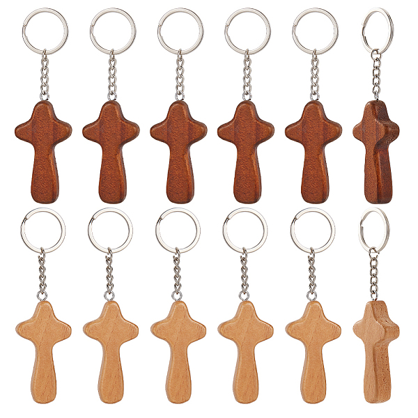 

PandaHall 12Pcs 2 Colors Natural Wood Pendant Keychain, with Iron Key Ring, for Handbag Backpack Car Key Decoration, Religion, Mixed Color..., Multicolor