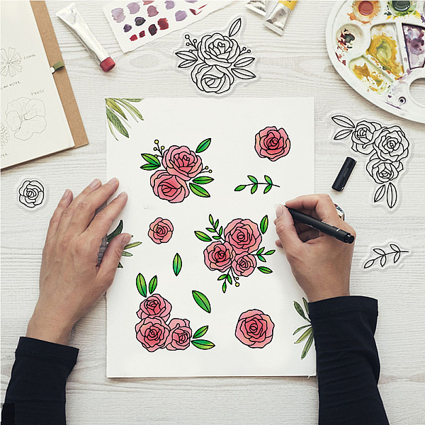 

PandaHall GLOBLELAND Linear Rose Background Clear Stamps Flowers Silicone Clear Stamp Seals for Cards Making DIY Scrapbooking Photo Journal...