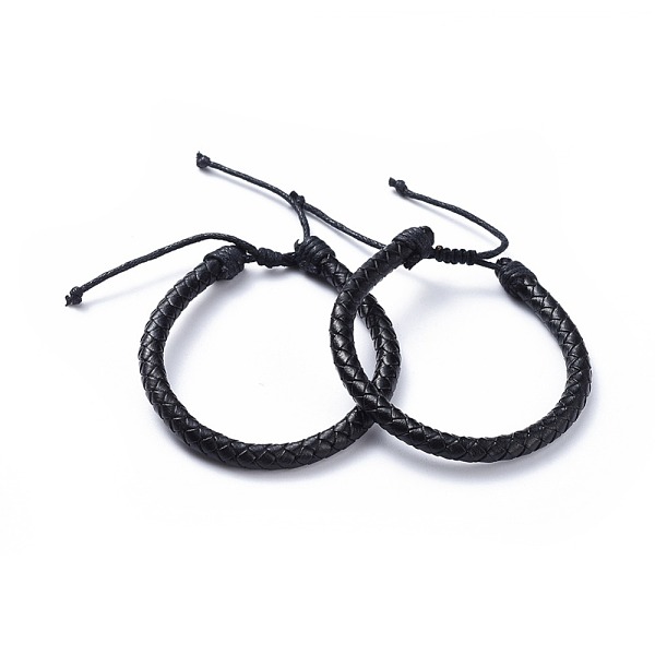 

PandaHall Adjustable Leather Cord Braided Bracelets, Lover Braided Bracelets, with Nylon Thread Cord, Burlap Paking Pouches Drawstring Bags..., Black