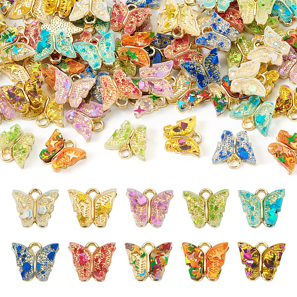 

PandaHall 60PCS 10Colors Transparent Acrylic Alloy Charms, with Pailette/Sequins Inside, Butterfly, Mixed Color, 12.5x14.5x3mm, Hole: 2mm..., Multicolor