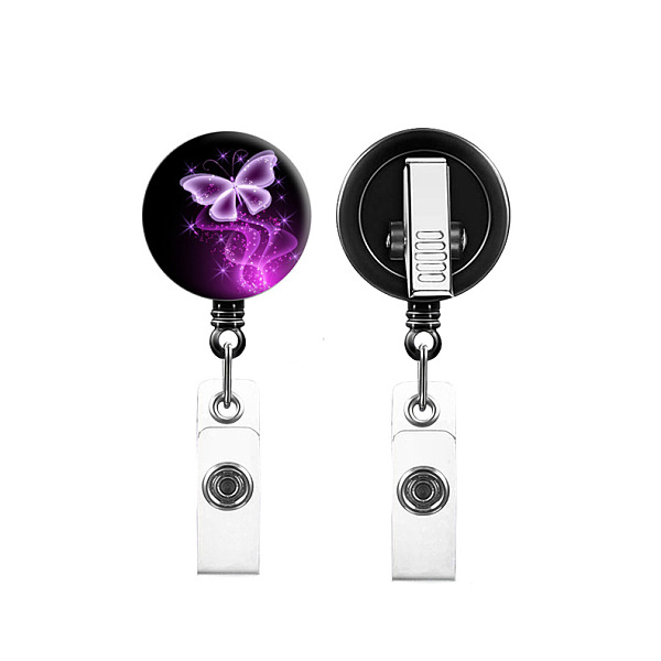 

PandaHall Plastic Butterfly Retractable Badge Reel, ID Card Badge Holder with Rotatable Iron Alligator Clips, for Nurses Students Teachers..., Pink