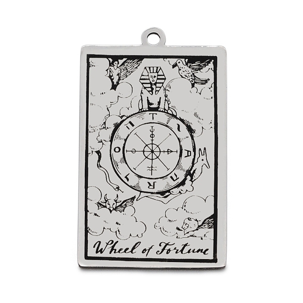 PandaHall 201 Stainless Steel Pendants, Laser Engraved Pattern, Tarot Card Pendants, The Wheel of Fortune X, 40x24x1mm, Hole: 2mm 201...