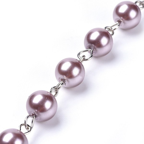 

PandaHall Handmade Dyed Glass Pearl Beaded Chains, Unwelded, with Iron Eye Pin, Platinum, Rosy Brown, 39.37 inch, 1m/strand Iron+Glass Brown