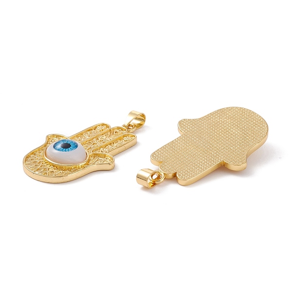 

PandaHall Brass Pendant, with Resin Eye Cabochons, Long-Lasting Plated, Hamsa Hand, Real 18K Gold Plated, Dodger Blue, 40x26x6mm, Hole...