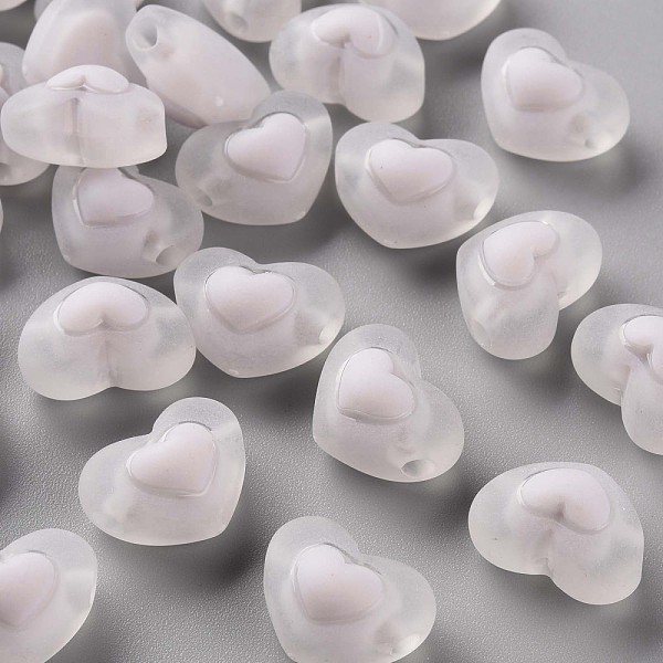 

PandaHall Transparent Acrylic Beads, Frosted, Bead in Bead, Heart, WhiteSmoke, 13x17x9.5mm, Hole: 2.5mm Acrylic Heart White