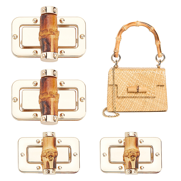

PandaHall WADORN 4 Pcs 2 Style Alloy Bag Twist Lock, Turn Lock Clasp, with Bamboo Findings, Bag Replacement Accessories, Rectangle, Golden...