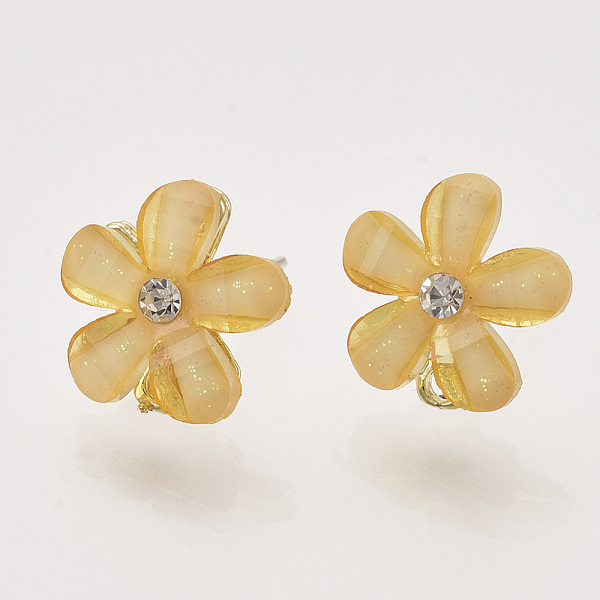 

PandaHall Alloy Rhinestone Stud Earring Findings, with Acrylic, Raw(Unplated) Pin and Loop, Flower, Golden, Sandy Brown, 12~13x12mm, Hole...