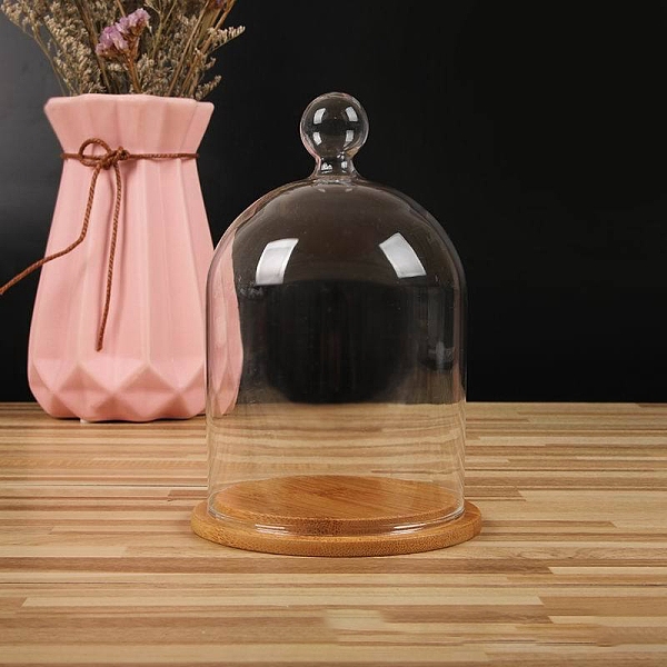 

PandaHall Clear Glass Dome Cover, Decorative Display Case, Cloche Bell Jar Terrarium with Bamboo Base, Round Pattern, 90x150mm Glass Round..., Orange