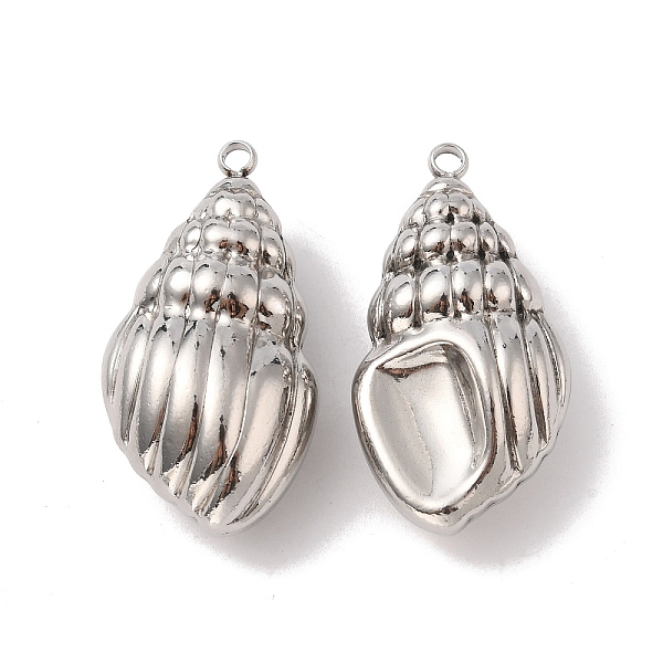 

PandaHall 304 Stainless Steel Pendants, Conch Charm, Stainless Steel Color, 39x20.5x14mm, Hole: 3mm 304 Stainless Steel Others