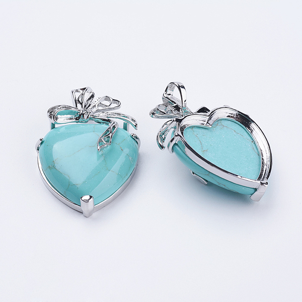 

PandaHall Synthetic Turquoise Pendants, with Brass Findings, Heart, Platinum, 32x47.5x12mm, Hole: 4x5mm Synthetic Turquoise Heart