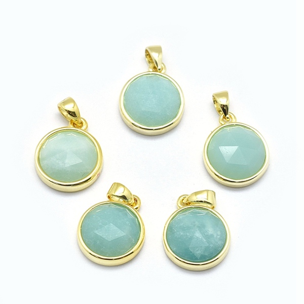 

PandaHall Natural Amazonite Pendants, with Golden Tone Brass Findings, Flat Round, Faceted, 14x11x4.5mm, Hole: 2.5x3.5mm Amazonite Flat...