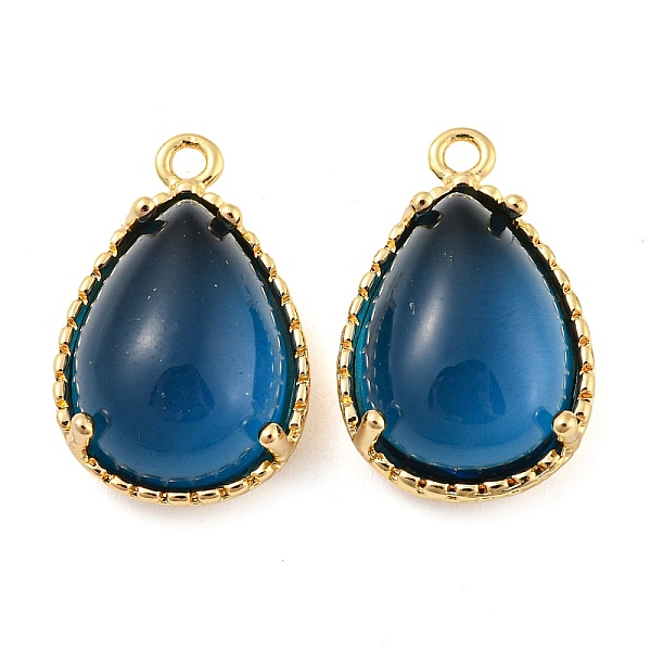 

PandaHall Brass with Steel Blue Glass Pendants, Teardrop Charms, Long-Lasting Plated, Golden, 19x12x6.5mm, Hole: 1.4mm Brass+Glass Teardrop
