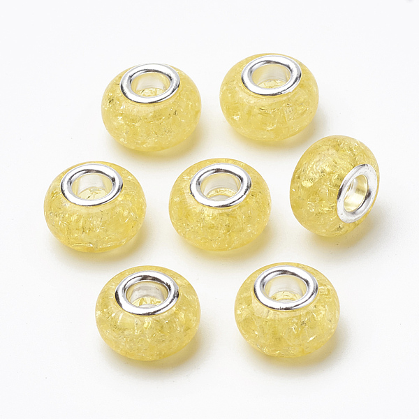 

PandaHall Crackle Resin European Beads, Large Hole Beads, with Silver Color Plated Brass Cores, Rondelle, Champagne Yellow, 13.5~14x8.5~9mm...