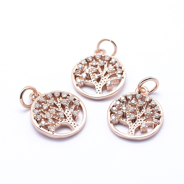 

PandaHall Brass Micro Pave Cubic Zirconia Charms, Flat Round with Tree of Life, Rose Gold, 15x12.5x2mm, Hole: 3mm Brass+Cubic Zirconia Flat..., Clear