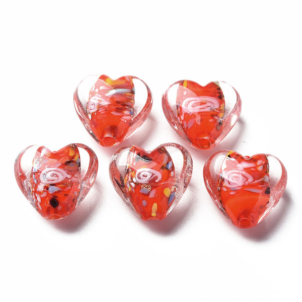 

PandaHall Handmade Lampwork Beads, with Inner Flower, Heart, Orange Red, 15x15~16x9mm, Hole: 1.2mm Lampwork Heart