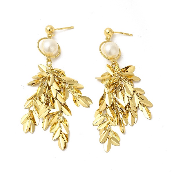 

PandaHall ABS Pearl with Leafy Branch Dangle Stud Earrings, Rack Plating Brass Long Cluster Drop Earrings for Women, Cadmium Free & Nickel..., White