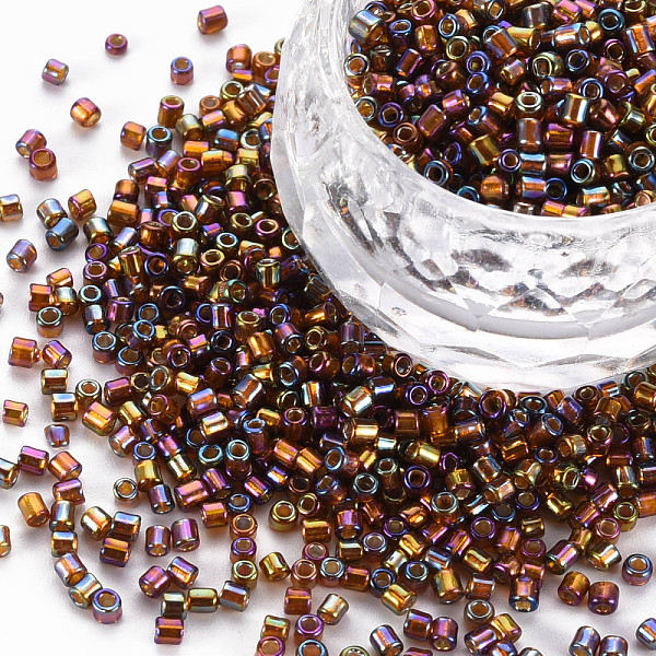 

PandaHall Glass Bugle Beads, Silver Lined Colours Rainbow, Colorful, 2.5~3x2mm, Hole: 0.9mm, about 15000pcs/pound Glass