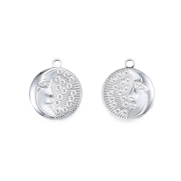 

PandaHall 201 Stainless Steel Pendants, Flat Round with Moon & Human Face, Stainless Steel Color, 24x20x2.5mm, Hole: 2mm 201 Stainless Steel...