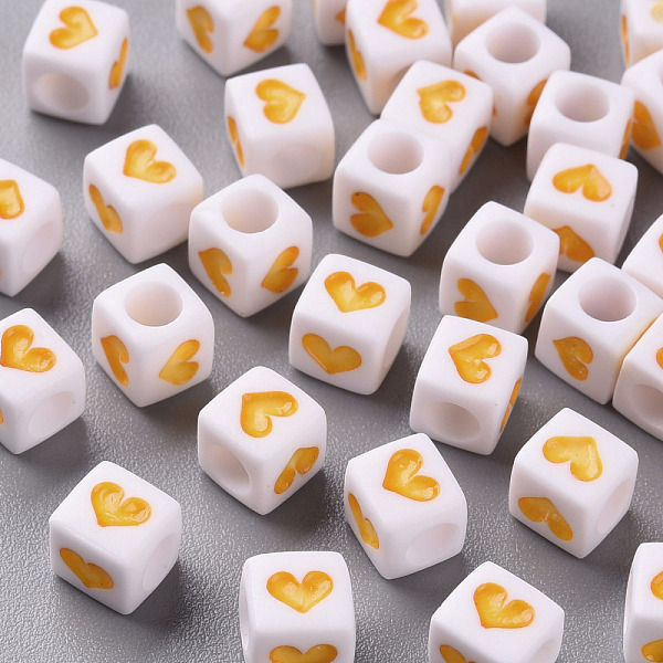 

PandaHall White Opaque Acrylic Beads, Cube with Heart, Yellow, 6.5x6x6mm, Hole: 3mm Acrylic Cube Yellow