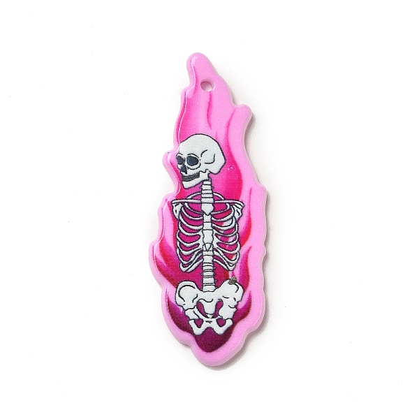 

PandaHall Halloween Printed Acrylic Pendants, Skeleton Pattern, 49x18x2.4mm, Hole: 1.8mm Acrylic Skeleton Pink