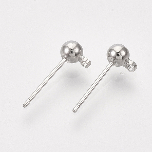 

PandaHall Brass Ball Stud Earring Findings, with Loop and Steel Pins, Real Platinum Plated, 16x4mm, Hole: 1mm, Pin: 0.8mm Brass Round