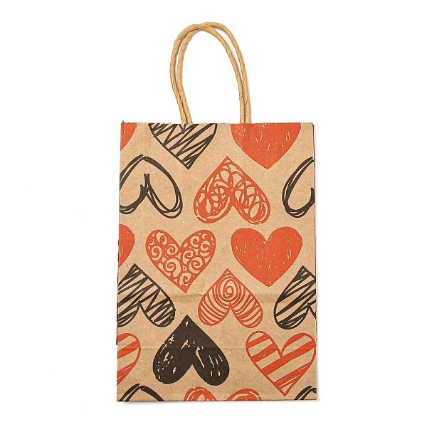 PandaHall Valentine's Day Rectangle Paper Gift Bags, Portable Kraft Paper Tote Shopping Bag, with Paper Handles, Heart, 29.5cm Paper Heart