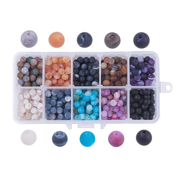 

PandaHall Natural Weathered Agate Beads, Dyed, Frosted, Round, Mixed Color, 6mm, Hole: 1mm, about 50pcs/compartment, 500pcs/box Weathered..., Multicolor
