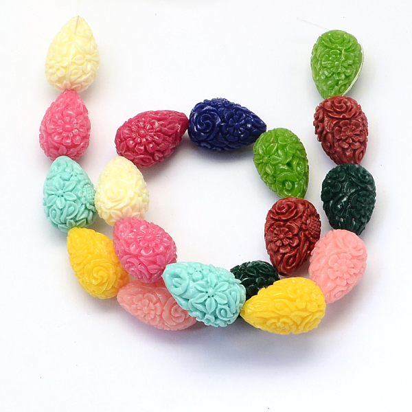 

PandaHall Dyed Synthetic Coral Teardrop Beads, Mixed Color, 21x14x14mm, Hole: 1~2mm Synthetic Coral Teardrop Multicolor