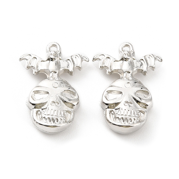 

PandaHall Halloween CCB Plastic Pendants, Skull with Bat Charm, Platinum, 32.5x23.5x7.5mm, Hole: 1.8mm Plastic Skull