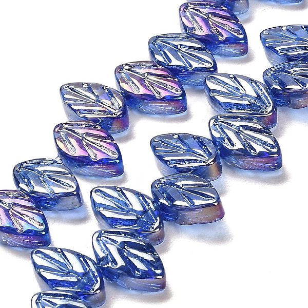 

PandaHall Electroplate Glass Beads Strands, Leaf, Royal Blue, 11x7x4mm, Hole: 0.8mm, about 78~80pcs/strand, 18.66~18.74''(47.4~47.6cm) Glass...