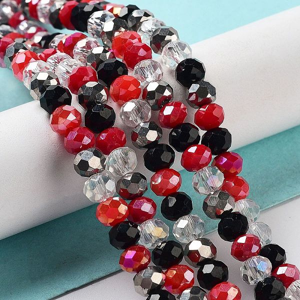 

PandaHall Glass Beads Strands, Faceted, Rondelle, Silver, 6x5mm, Hole: 1mm, about 85~88pcs/strand, 16.1~16.5 inch(41~42cm) Glass Rondelle...