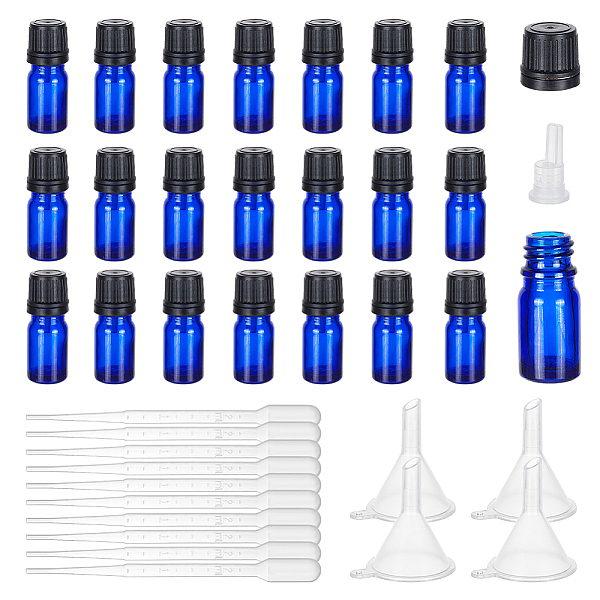 

PandaHall BENECREAT 24 Sets Empty Glass Essential Oil Bottles, with Dropping Plug, 10Pcs Plastic Dropper & 4Pcs Funnel Hopper, Royal Blue...