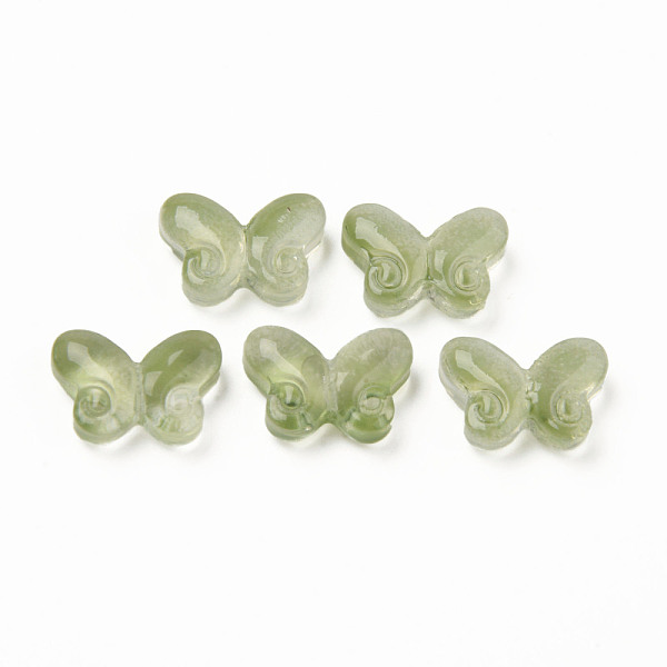 

PandaHall Two Tone Transparent Spray Painted Glass Beads, Butterfly, Olive Drab, 10x14.5x4.5mm, Hole: 1mm Glass Butterfly