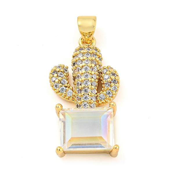 

PandaHall Rack Plating Brass Micro Pave Clear Cubic Zirconia Pendants, with Glass, Long-Lasting Plated, Cadmium Free & Lead Free, Real 18K..., White