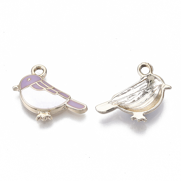 

PandaHall Alloy Charms, with Enamel, Light Gold, Bird, Medium Purple, 15.5x19.5x3mm, Hole: 2mm Alloy+Enamel Bird Purple