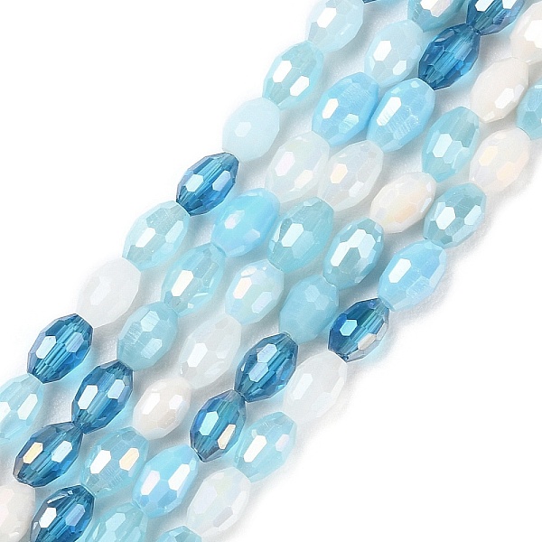 

PandaHall Electroplate Glass Beads Strands, AB Color Plated, Faceted, Horse Eye, Sky Blue, 6x4mm, Hole: 0.8mm, about 70pcs/strand, 16.54''...