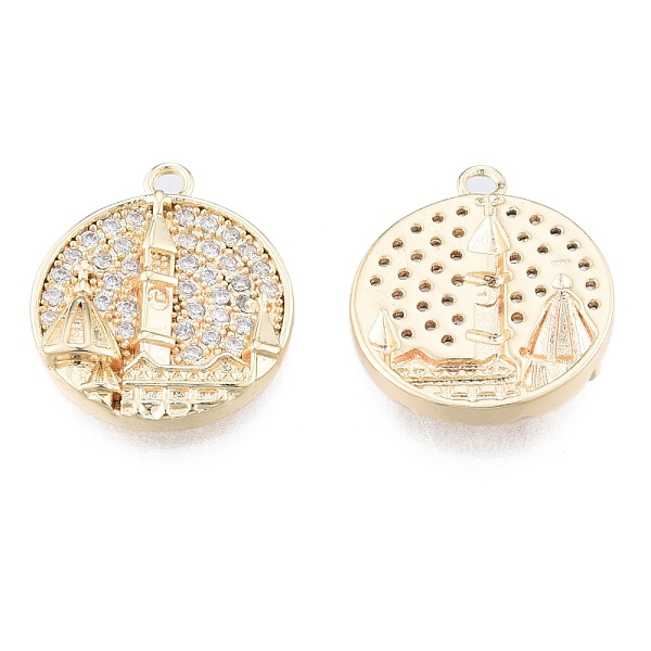 

PandaHall Brass Micro Pave Clear Cubic Zirconia Pendants, Cadmium Free & Nickel Free & Lead Free, Flat Round with City, Real 18K Gold Plated...