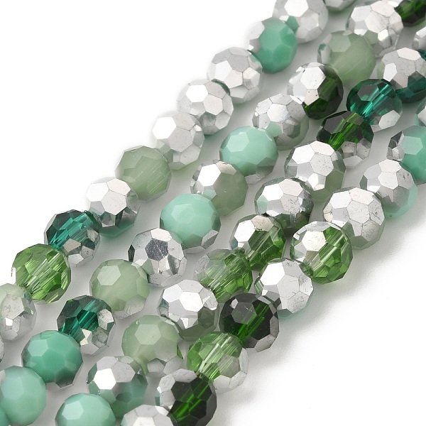 

PandaHall Electroplate Glass Beads Strands, Faceted(32 Facets), Half Silver Plated, Round, Dark Sea Green, 6x5mm, Hole: 1.4mm, about...