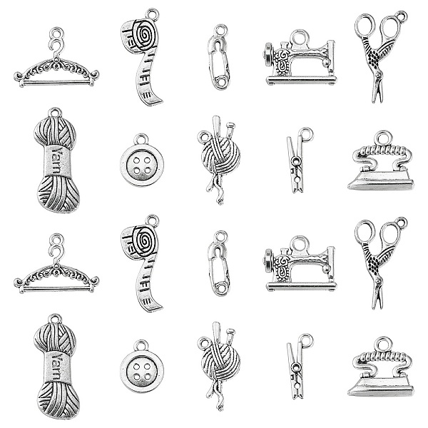 

PandaHall 100pcs 10 Style Tibetan Style Pendants, Lead Free and Cadmium Free, Ball of Yarn & Hanger & Measuring Tape & Sewing Machine &...